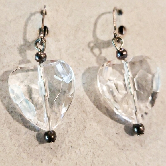 Betsy Gay Hart Jewelry - Vintage Clear Heart Drop Earrings